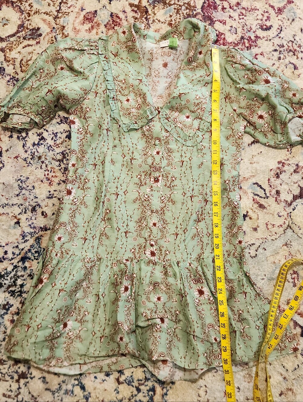 Women's Sandro Green Toscane Floral Dress Claudine Collar Size 34 - Picture 8 of 12